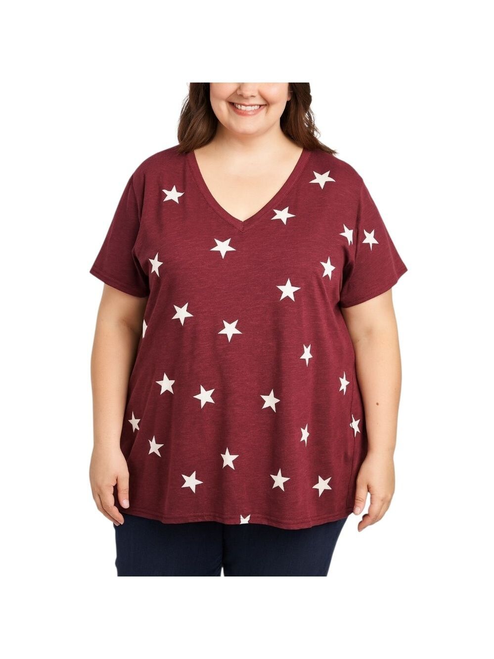 Reflex 3X Purple Star Print V-Neck Tee Soft Cotton Blend Top